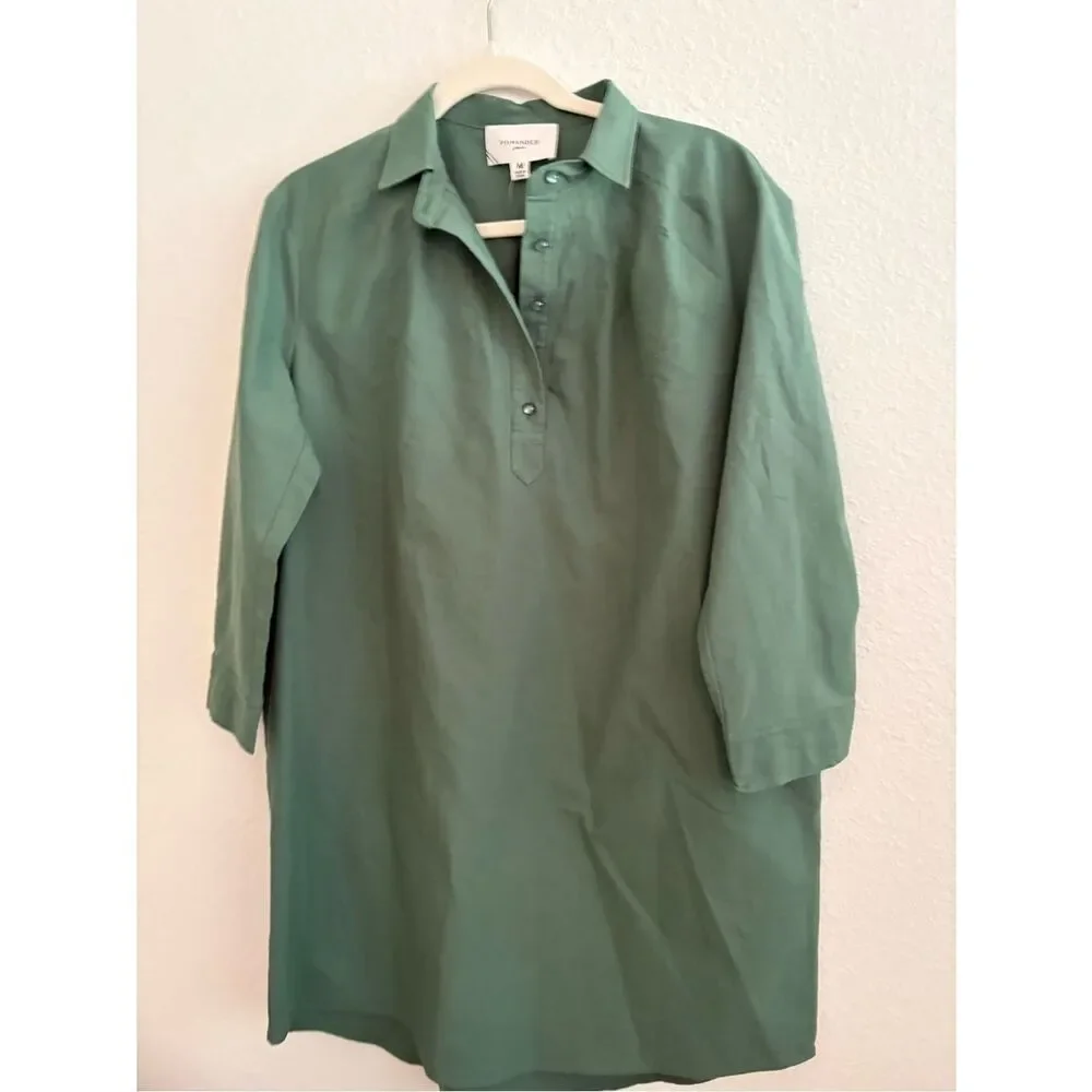 Pomander Place Tuckernuck Polly 3/4 Sleeve Mini Shirt Dress Green Medium